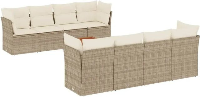 vidaXL 9-teilige Garten-Sofagarnitur aus Poly-Rattan und Akazienholz in Beige und Cremeweiß - Bild 1