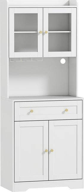 HOMCOM Küchenschrank Weiß mit Arbeitsplatte, Buffetschrank und Vorratsschrank mit 4 Türen, Schublade und Soft-Close-Funktion, B/T/H: 68 x 38 x 170 cm - Bild 1
