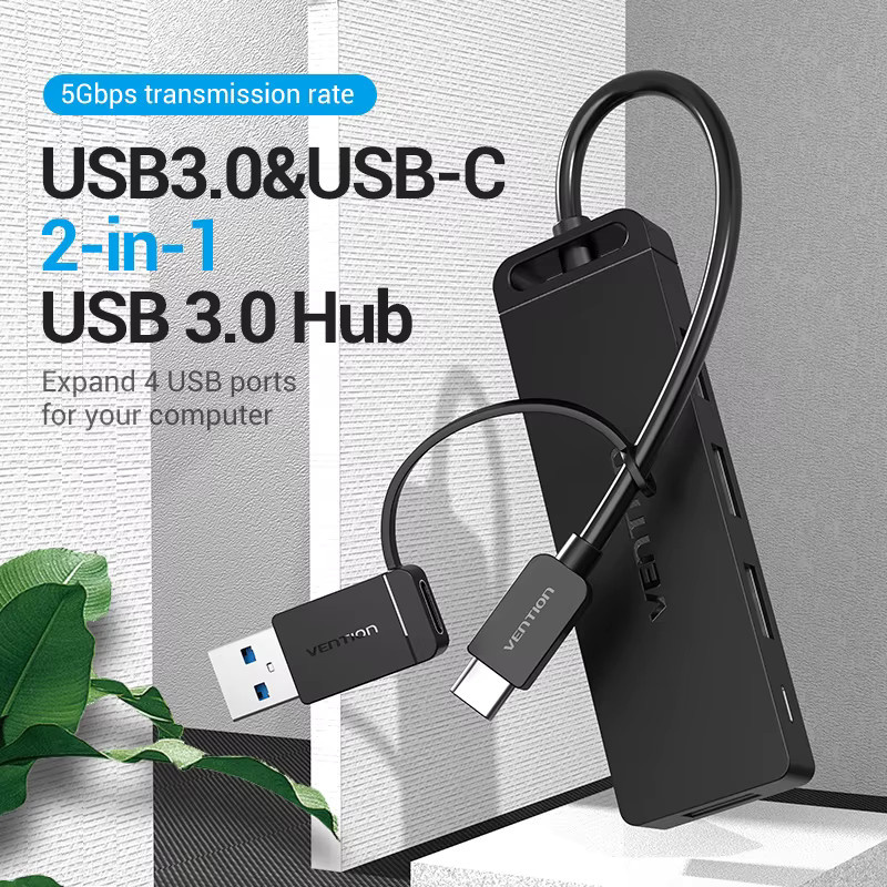 Vention USB-C-Hub 3.1 Multi-USB Adapter mit USB-A und Micro-USB Ladeanschluss in Schwarz - Bild 2