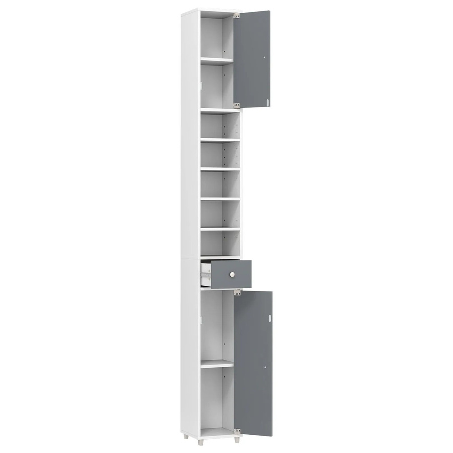 Costway Badschrank Hochschrank schmal mit verstellbaren Regalen in Weiß-Grau, Höhe: 180 cm - Bild 2