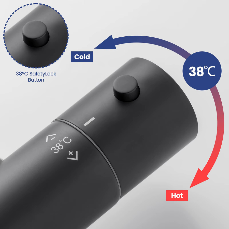 Auralum Thermostat-Duscharmatur in Matt Schwarz, Wandarmatur mit Sicherheitsverriegelung und Anti-Kalk-Kartusche - Bild 3