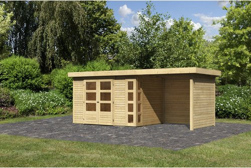 Gartenhaus Holz KARIBU Kerko 4 mit Anbaudach, 19 mm Wandstärke, B/H/T: 302 x 217 x 240 cm, naturbelassen - Bild 1