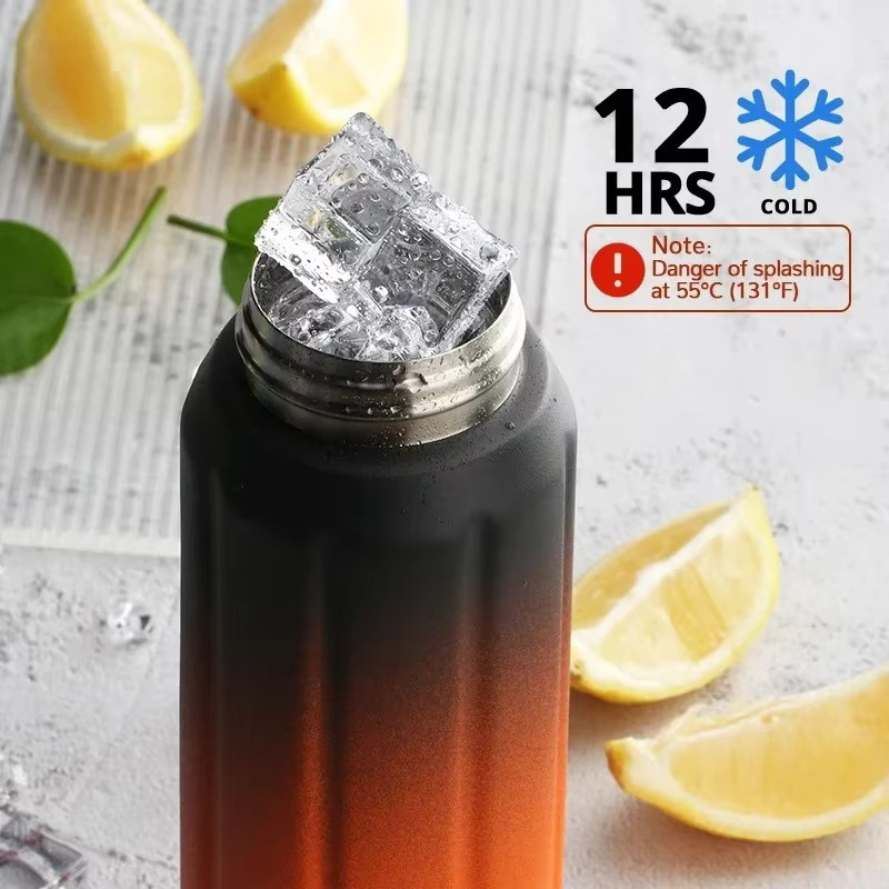 FJbottle Thermos-Wasserflasche aus Edelstahl in Schwarz und Orange, 600 ml, isoliert für heiß und kalt - Bild 5
