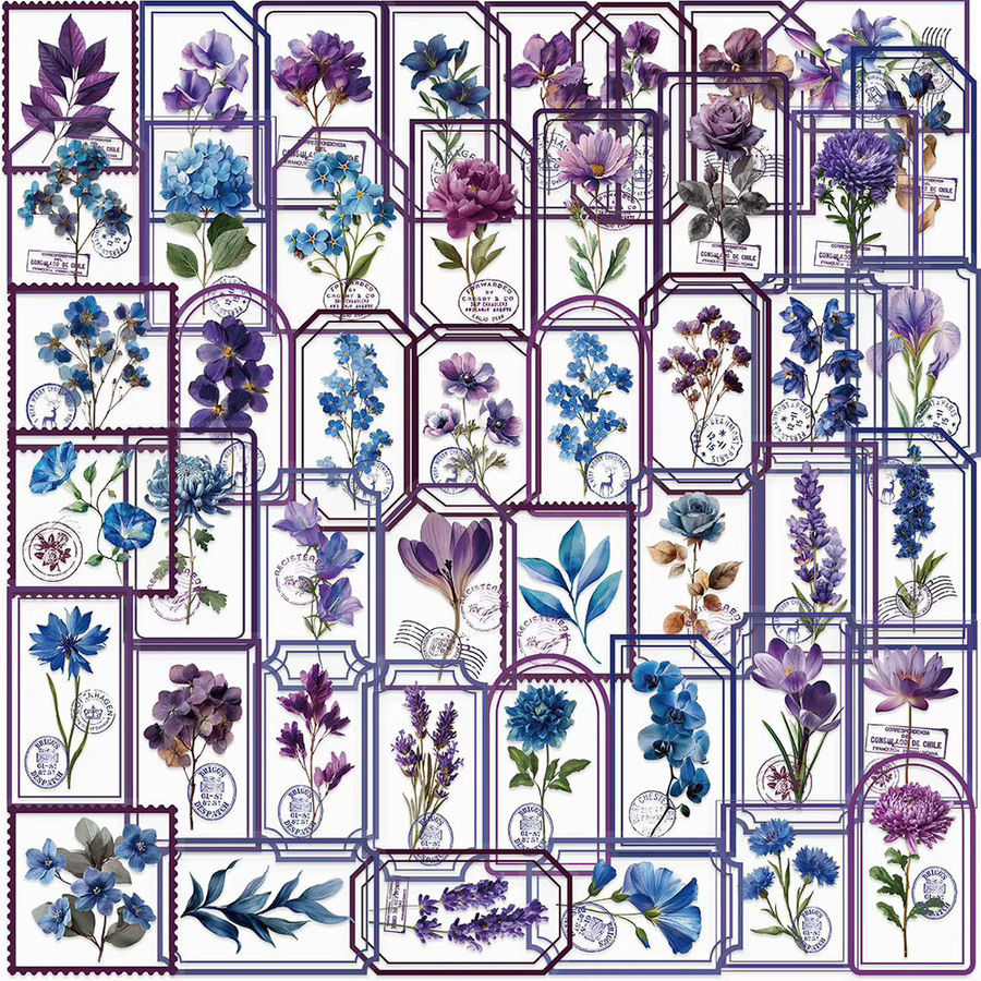 Charile Retro-Stempel und ästhetische Blumen-Aufkleber in Transparent Lila für Laptop, Sammelalbum und Briefe - Bild 1