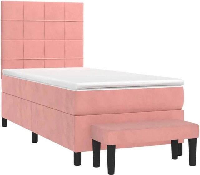 vidaXL Boxspringbett mit Matratze Rosa Samt Hybrid-Design B/T/H: 80 x 200 x 128 cm - Bild 1
