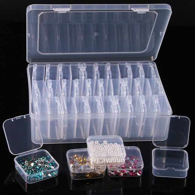 30-teiliges Aufbewahrungs-Organizer-Set aus transparentem Kunststoff für Diamantmalerei, Schmuck, Perlen und Bastelbedarf, B/T/H: 22,5 x 17,0 x 6,0 cm - Bild 1