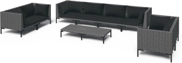 vidaXL 9-teiliges Garten-Lounge-Set aus Poly-Rattan mit Kissen in Dunkelgrau und Schwarz - Bild 1