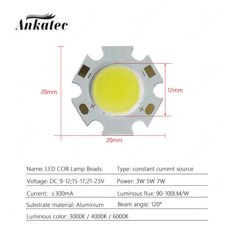 ankatec COB LED Lichtquellenchip für Downlight-Scheinwerfer, Warmweiß, Aluminium, Durchmesser: 20 mm, Höhe: 11 mm - Bild 2