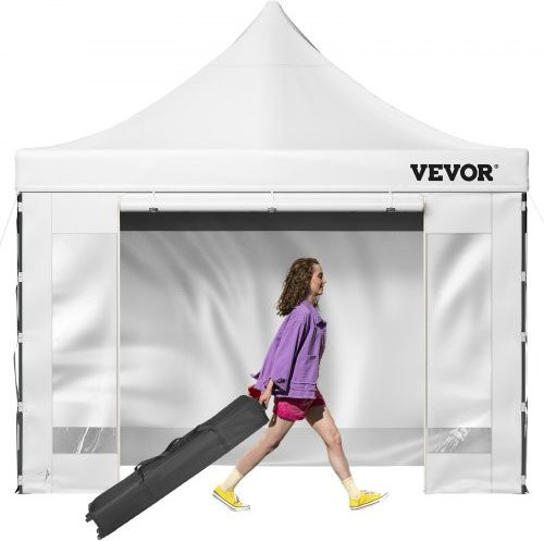 VEVOR Faltpavillon Pop-Up Gazebo mit abnehmbaren Seitenwänden und Rollkoffer, weiß, B/T: 304,8 x 304,8 cm - Bild 1