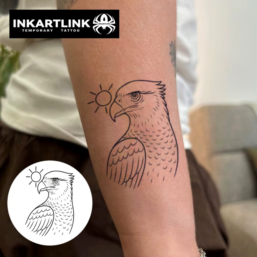 INKARTLINK Simple Lines Eagle Sun Tattoo-Aufkleber, wasserfest - Bild 2