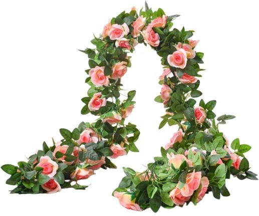 Lumin Künstliche Rosenblüten-Girlande mit 16 Köpfen, UV-beständige Rattan-Ranke in Champagner, Beige und Gold für Hochzeit und Party, Länge: 220 cm - Bild 1