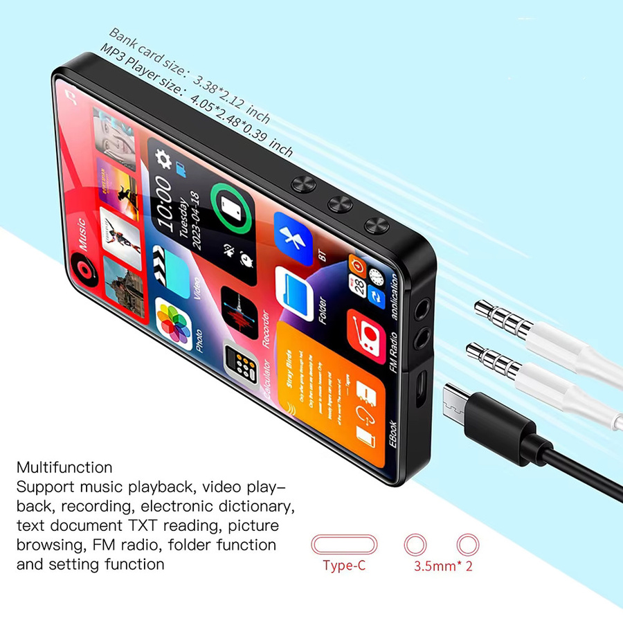 occkic MP3 MP4 Player mit 4,0 Zoll Full Touch Bildschirm, Bluetooth 5.2, 16 GB Speicher, Lautsprecher und FM-Radio in Schwarz - Bild 5