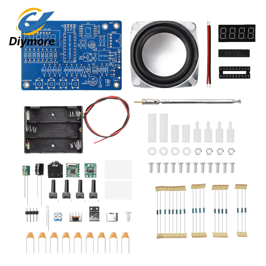 DIY FM-Radio-Bausatz von diymore mit verstellbarer Antenne, digitaler Anzeige und USB-C Stromversorgung, Multicolor - Bild 2