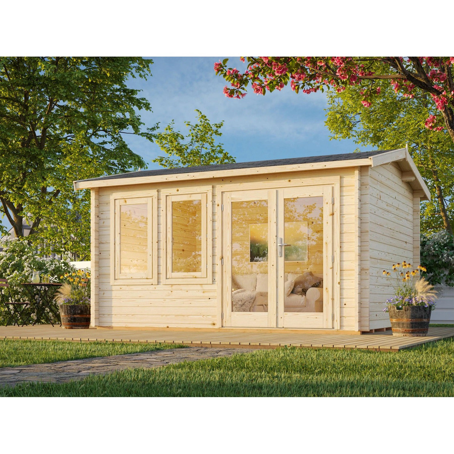 Palmako Iris Blockbohlenhaus aus Fichtenholz in Braun mit Satteldach und Boden B/H/T: 390 x 245 x 300 cm - Bild 2