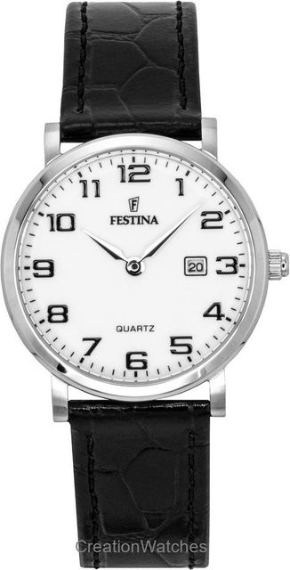 Festina Armbanduhr, Quarz, Edelstahl, Leder, Weiß, Damen - Bild 1