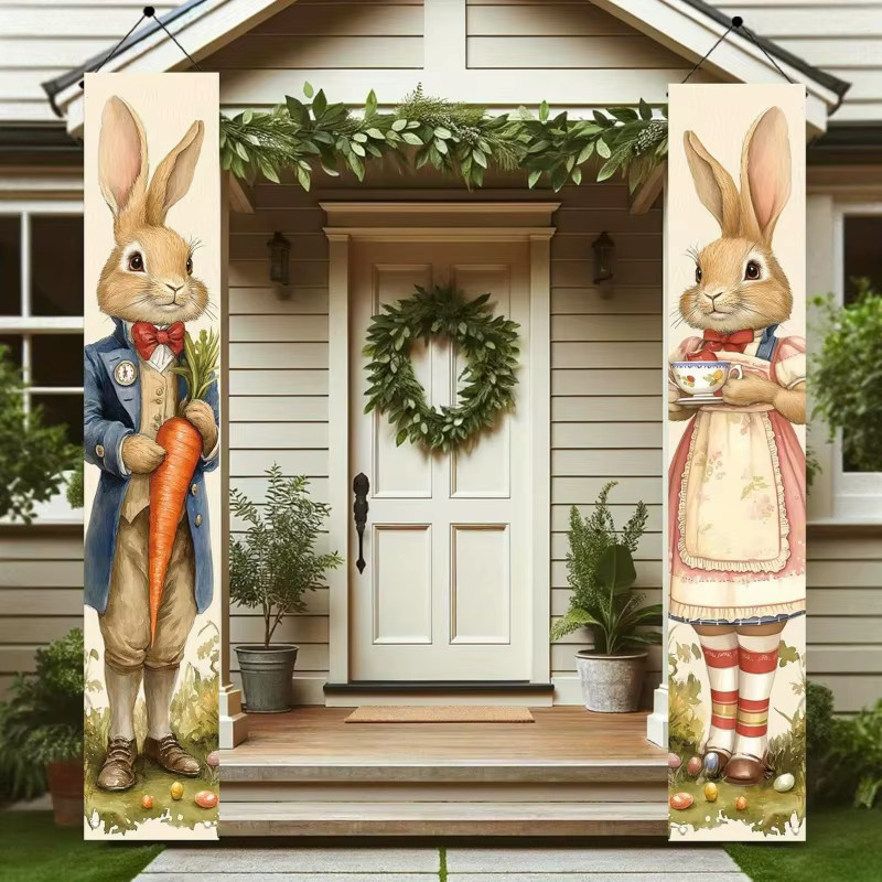 VIKAMA Oster-Wandteppich mit Frühlingshasen und Karotten-Motiv, Mehrfarbig, B/H: 180 x 30 cm - Bild 3