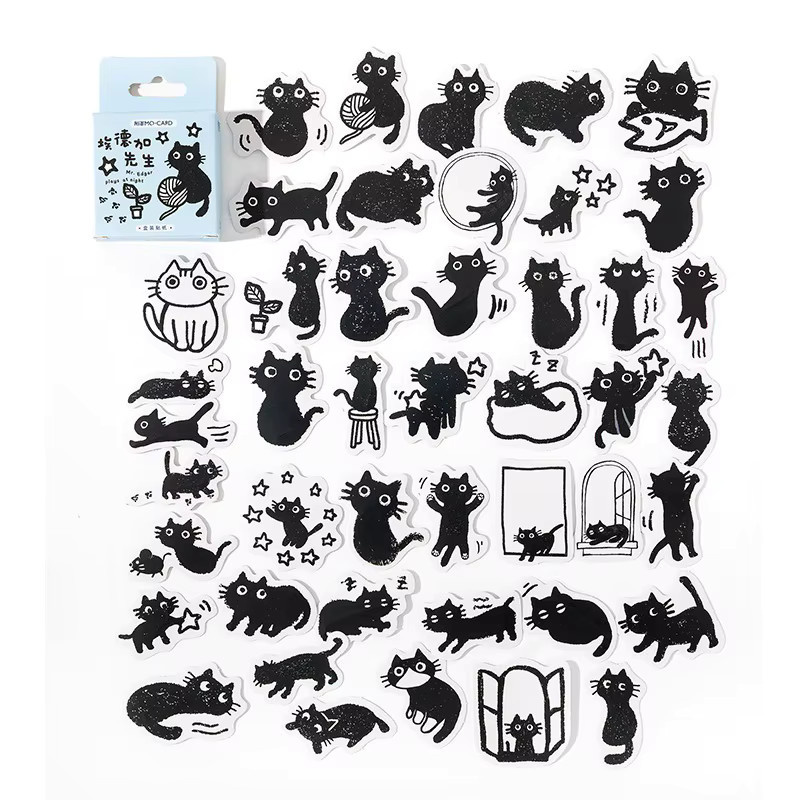 Kawai Schreibwaren Sticker-Set mit Retro Pflanzen- und Blumenmotiven in der Box, Schwarz - Bild 2