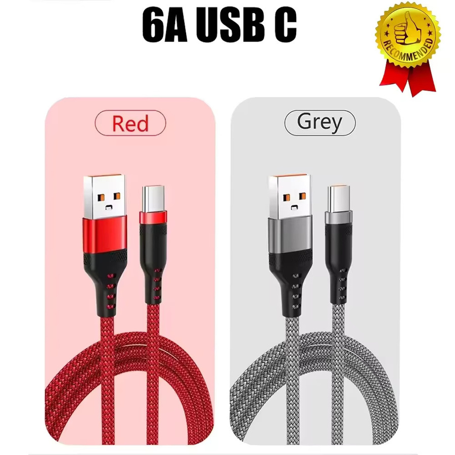 USB-A auf Typ-C Schnellladekabel mit 6A und Nylon-Datenkabel in Grau - Bild 4