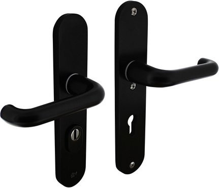 Intersteel Schutzbeschlag in Schwarz mit Kernziehschutz PZ 72 mm und Drücker/Drücker Ausführung aus Aluminium - Bild 1