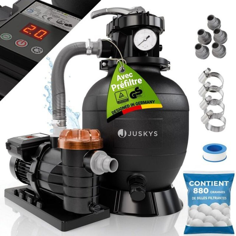 Juskys Sandfilteranlage mit 400W Leistung, Timer-Funktion, Vorfilter und 7-Wege-Ventil, 20 l Volumen - Bild 2
