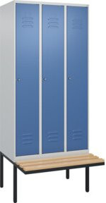 C+P Spind Classic PLUS Garderobenschrank mit Sitzbank, 3 Abteile, Zylinderschloss und 3 Garderobenhaken, B/T/H: 212,0 x 90,0 x 81,5 cm - Bild 1