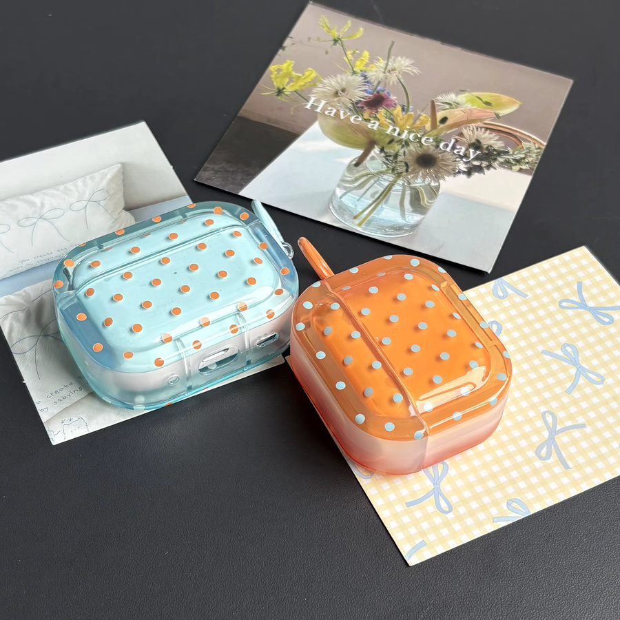 Transparente Polka-Dot Schutzhülle für Apple AirPods 1, 2, 3, 4 und Pro/Pro 2/Pro 3 in Blau und Orange - Bild 2