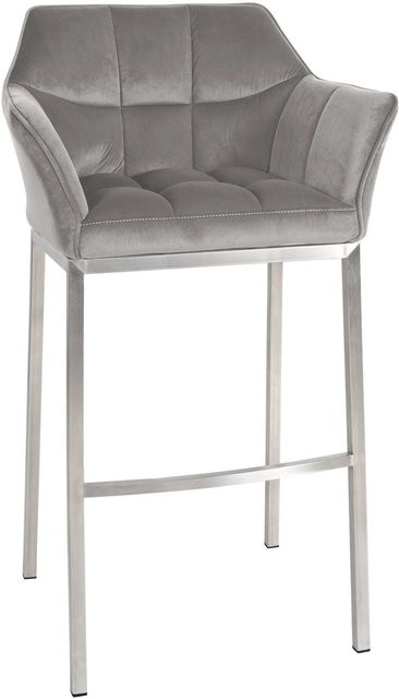 DELUKE Barhocker GIBEL Samt Grau mit Lehne und silbernem Gestell, B/T/H: 64 x 48 x 110 cm - Bild 1