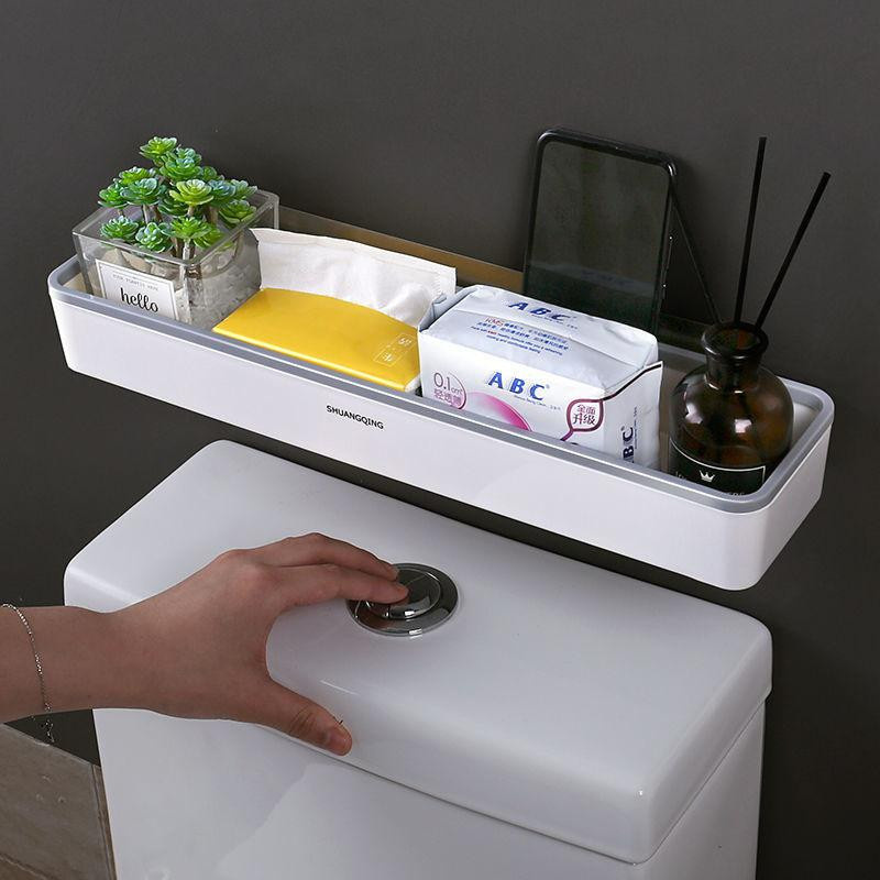 The Red Sun Wandmontierter Badezimmer-Aufbewahrungsschrank für die Toilette, Lochfreie Wandregal-Organizer in Weiß und Schwarz - Bild 3