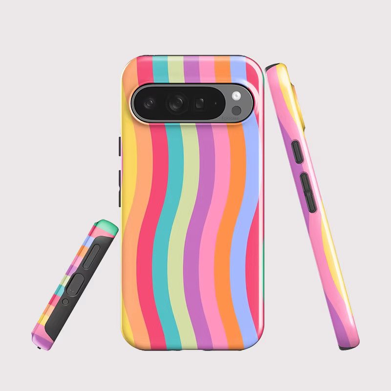Fcicicase Handyhülle mit buntem Linien-Print für Google Pixel 7A 8A 9 10 Pro XL, 2-in-1 Dual-Layer Matt Bumper, Mehrfarbig - Bild 2