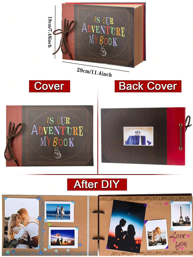 Handgefertigtes Abenteuerbuch Scrapbook-Album aus Kunstleder in Braun mit 80 Seiten, B/H: 29,5 x 19 cm - Bild 2