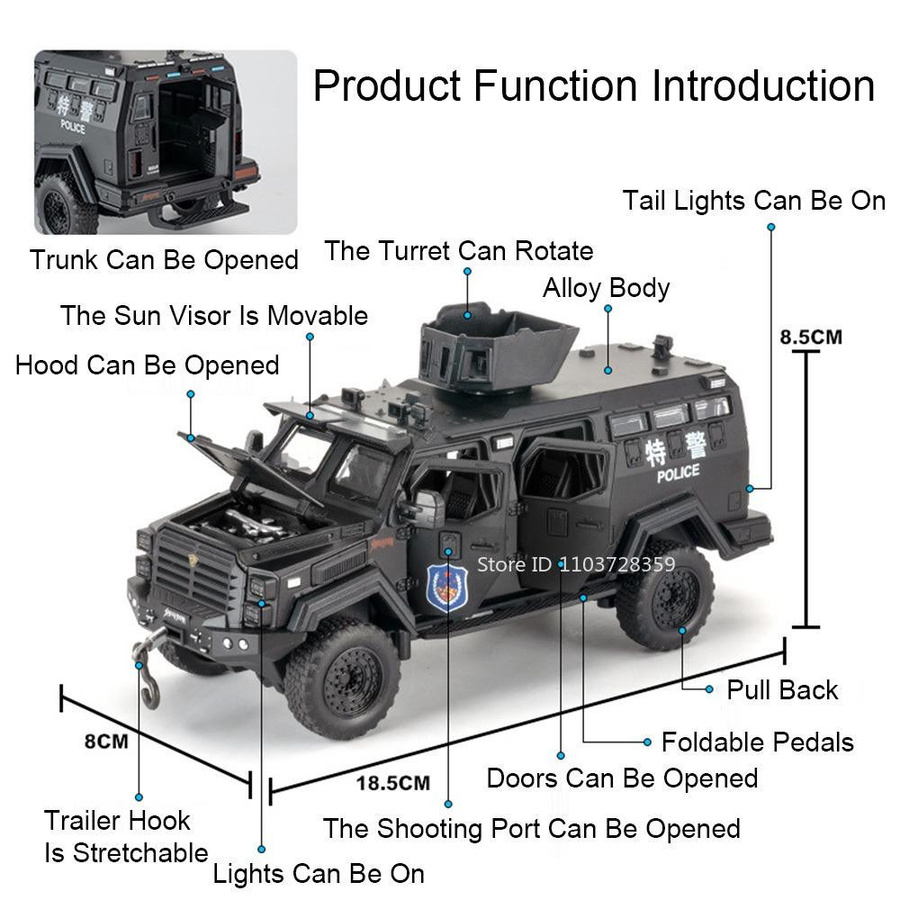 Zealous Sole Avtoros Shaman Säbelzahntiger Gepanzertes Polizeiauto, Modell Spielzeug, 1:32 Skala, Metall, Licht und Sound - Bild 2