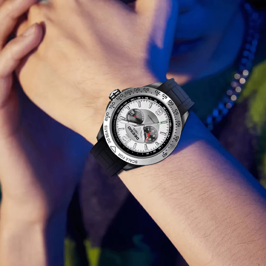 Deesio Armbanduhr Automatik, Saphirglas, Silber, Silikon, Herren - Bild 4