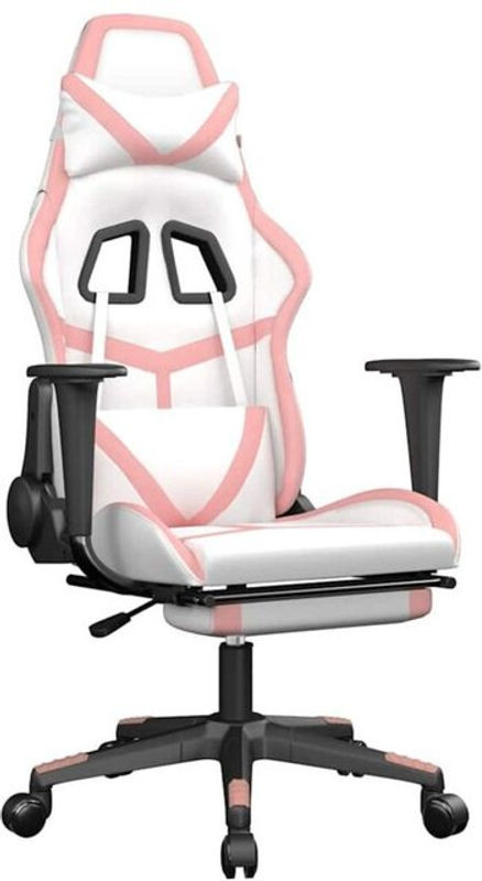 vidaxl Gamingstuhl mit Massage und Fußstütze aus Kunstleder in Weiß und Rosa - Bild 1