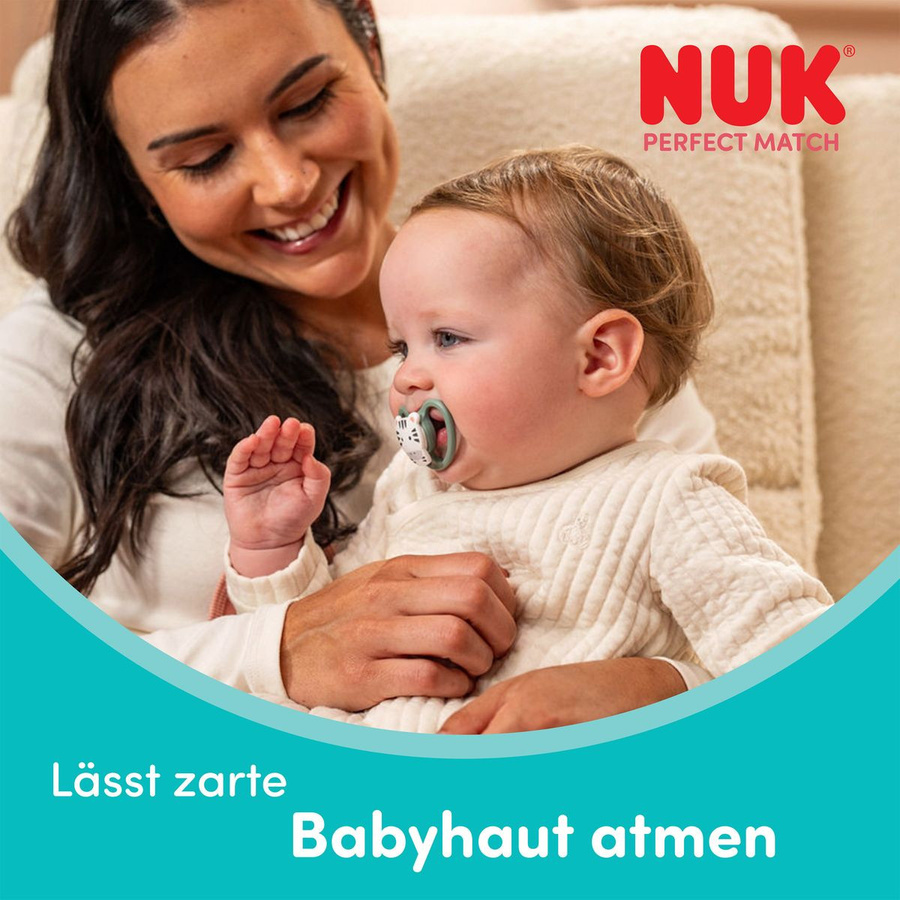 NUK Schnuller Perfect Match Air 2er Pack aus Silikon Zebra und Löwe Grösse 6-18 Monate - Bild 1