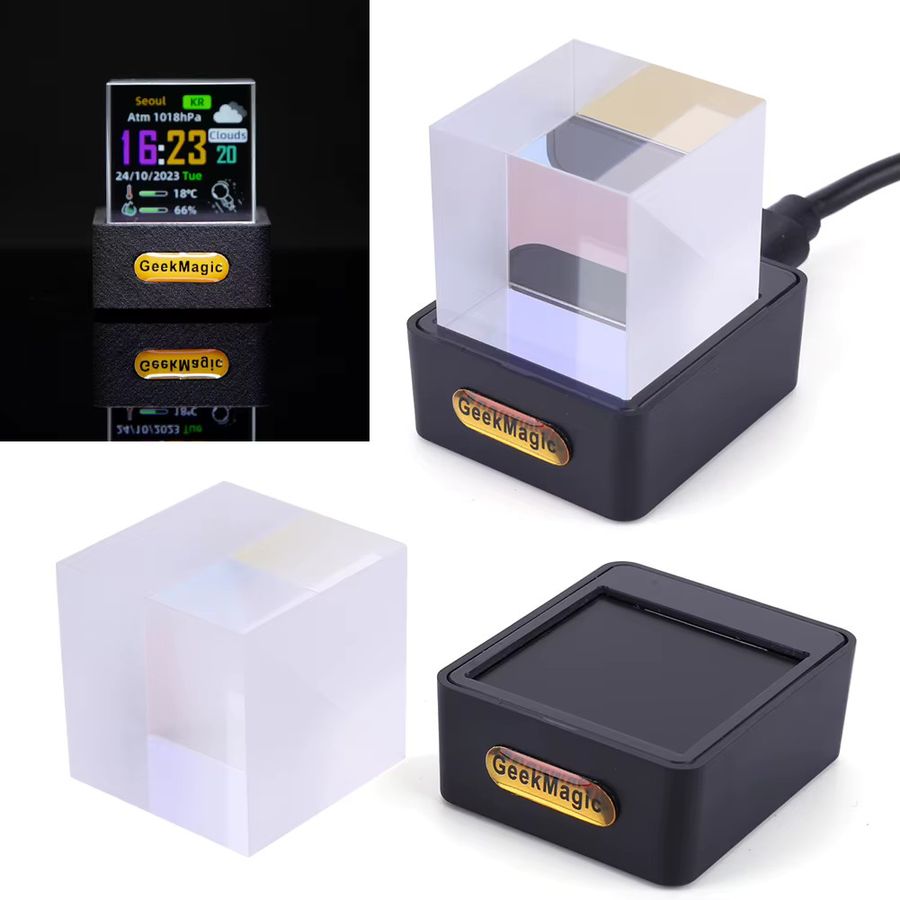 MOJOYCE Kristallwürfel-Fotodisplay mit holografischer Smart-Wetterstation, Digitaluhr und GIF-Animationen, Weiß/Transparent - Bild 4
