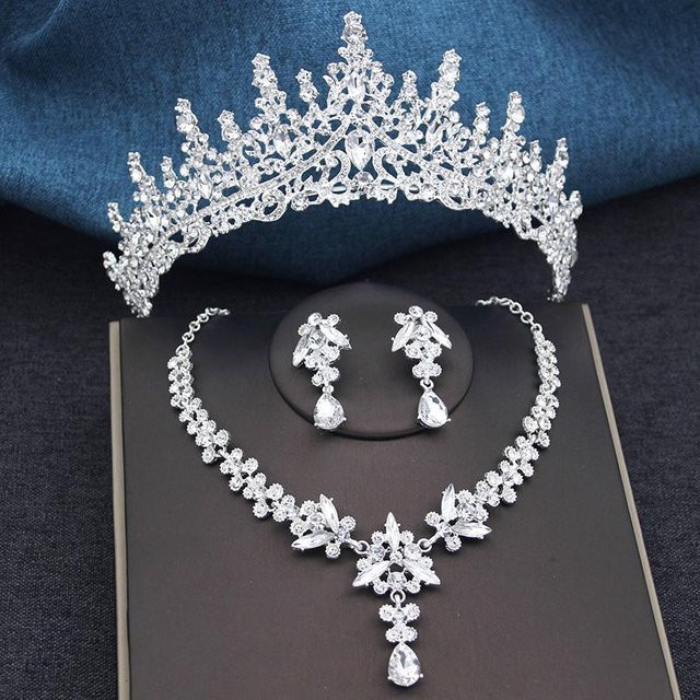 YIRAN Jewelry Schmuckset, Tiara, Halskette, Ohrringe, Zinklegierung, Kristall, Schwarz, Damen - Bild 1