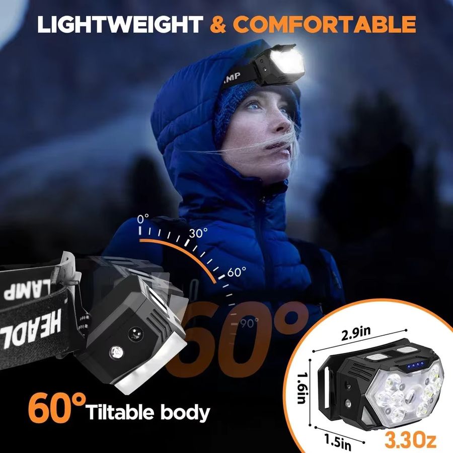 Heinast Superhelle 9-LED Stirnlampe und Arbeitstaschenlampe mit USB-C, Bewegungsmelder und 10 Modi, Wasserdicht - Bild 6