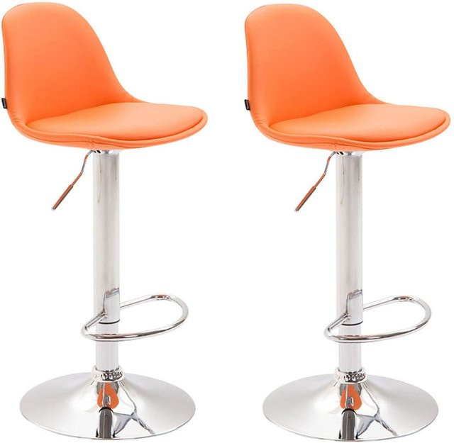TPFLiving 2er Set Barhocker Kilian mit Metallgestell in Chromoptik und Vollpolsterung aus Kunstleder in Orange - Bild 1