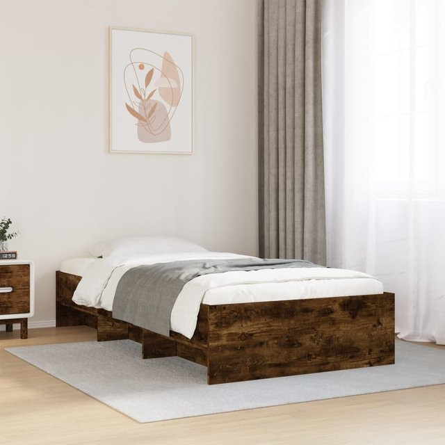vidaXL Bettgestell aus Holzwerkstoff in Räuchereiche, Farbe Braun, B/T/H: 90 x 190 cm - Bild 3