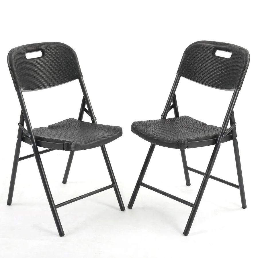 Sekey Klappstühle im 2er Set in Schwarz mit Rattanoptik, belastbar bis 150 kg - Bild 2