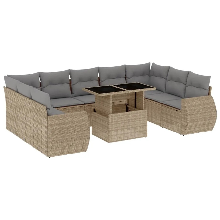 vidaXL 10-tlg. Garten-Sofagarnitur in L-Form aus Poly-Rattan mit Kissen in Beige-Grau - Bild 2