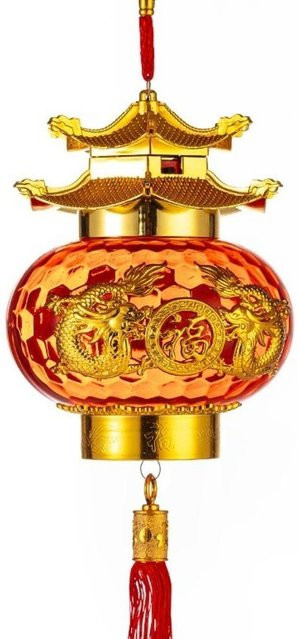 Fabulousku Pagodenlaterne im chinesischen Stil als hängender Anhänger mit Heißprägung-Relief, rot und mehrfarbig, Durchmesser: 10,16 cm - Bild 1