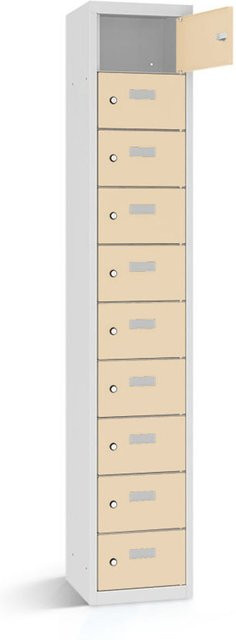 rotstahl Wertfachschrank mit 10 Fächern in Elfenbein und lichtgrauem Korpus, B/T/H: 32,5 x 30 x 180 cm - Bild 1