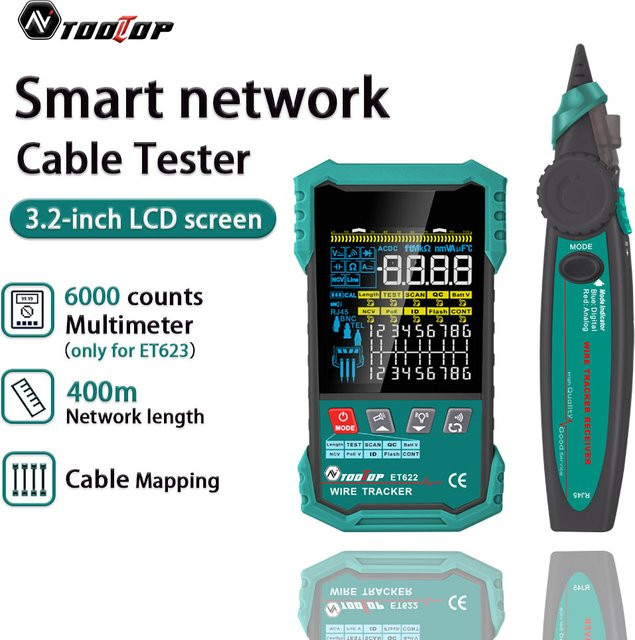 TOOLTOP Multifunktionaler Netzwerkkabeltester mit 3,2-Zoll-Display, POE-Test, LAN-Kabel-Mapping, Multimeter und NCV-Telefonleitung-Tracker - Bild 1