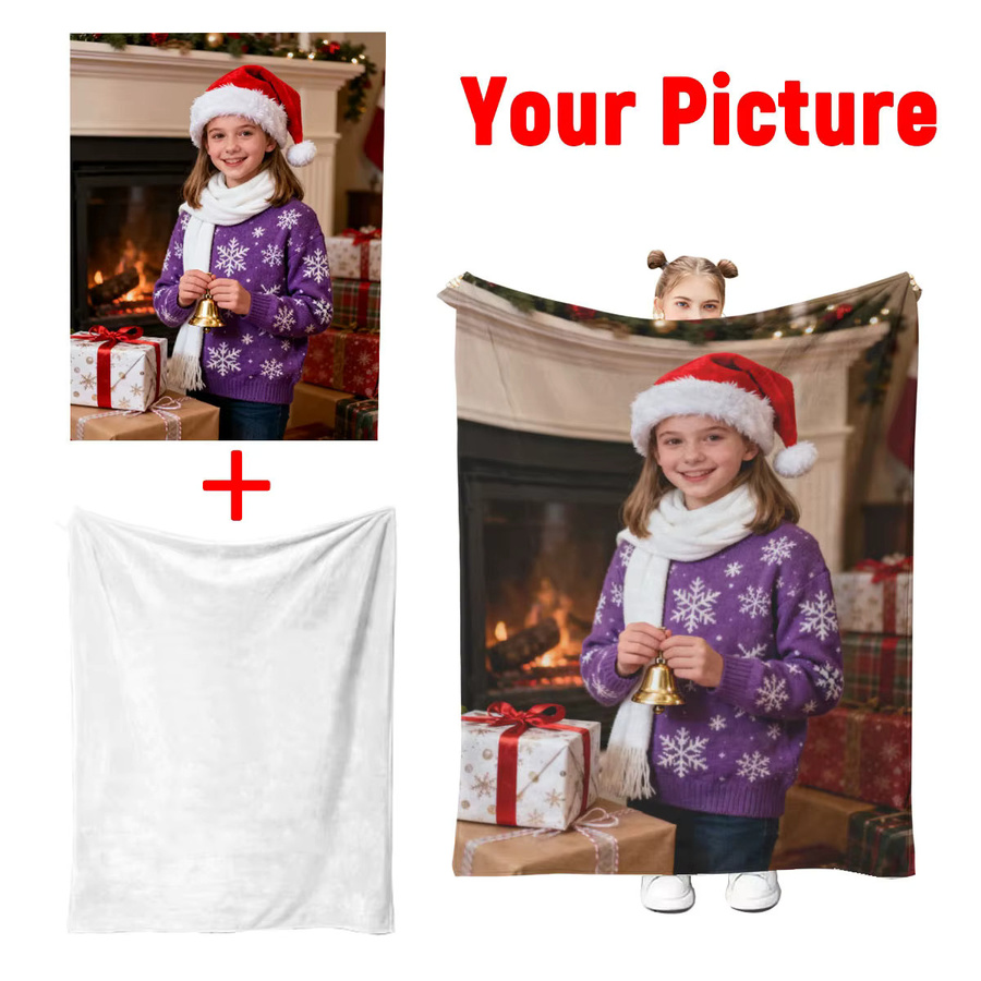 Personalisierte Baby-Weihnachtsdecke aus weichem Flanell mit individuellem Foto-Druck und Weihnachtsmotiven - Bild 2