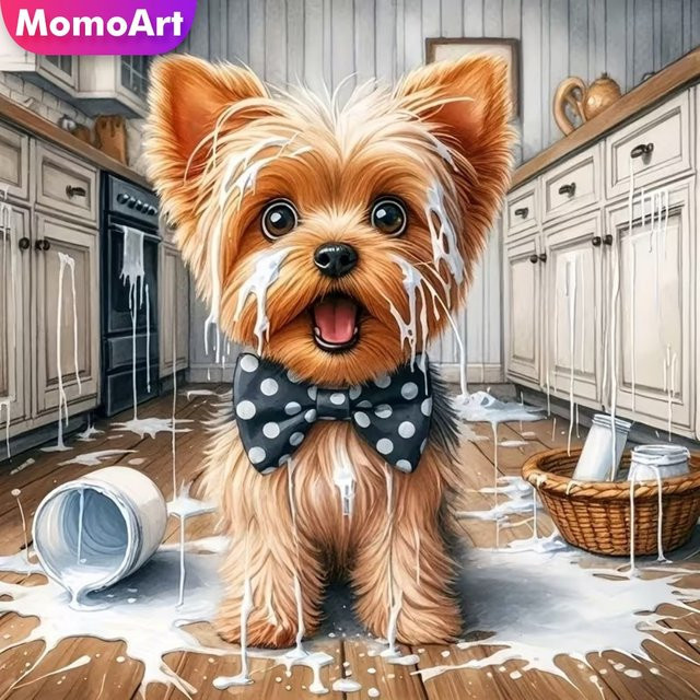 Momoart Diamantmalerei Hund Tier DIY Mosaik Set mit Acrylsteinen in Multicolour, Durchmesser: 20 cm - Bild 1