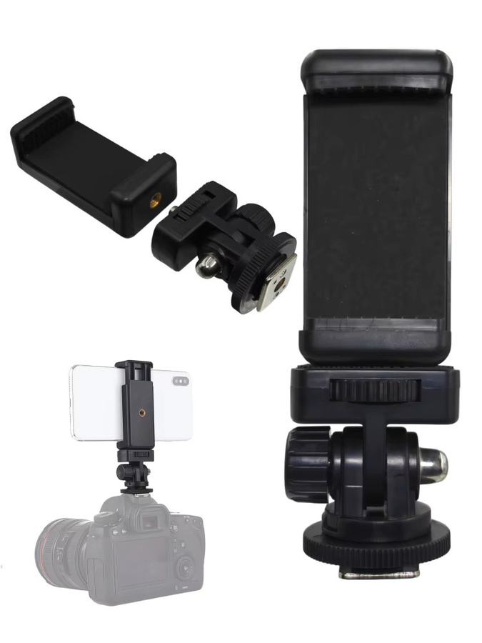 VeFly Hot-Shoe-Telefonhalterungsadapter für DSLR-Kameras und Monitore, Mobiler Clip-Halter in Schwarz - Bild 4