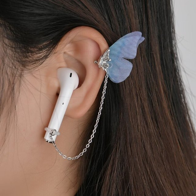 Schmetterling Ohrclip Ketten für Bluetooth Kopfhörer und Airpods Pro 1/2/3 in Blau, 1 Paar Anti-Lost Ohrhaken für Damen und Herren - Bild 1