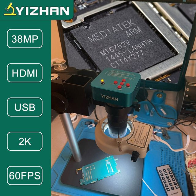 YIZHAN 2K Löt-Mikroskop mit HDMI und USB, 38MP Video- und Fotoaufnahme sowie 130X C-Mount-Objektiv für die PCB-Reparatur mit verstärkter Metallbasis - Bild 1