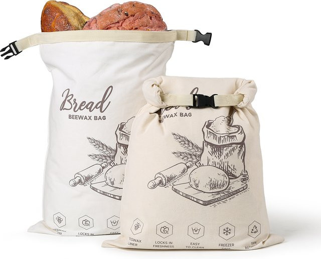 Wiederverwendbarer Bienenwachs-Brotbeutel von weedi mit Knopfverschluss und Reißverschluss in Weiß - Bild 1